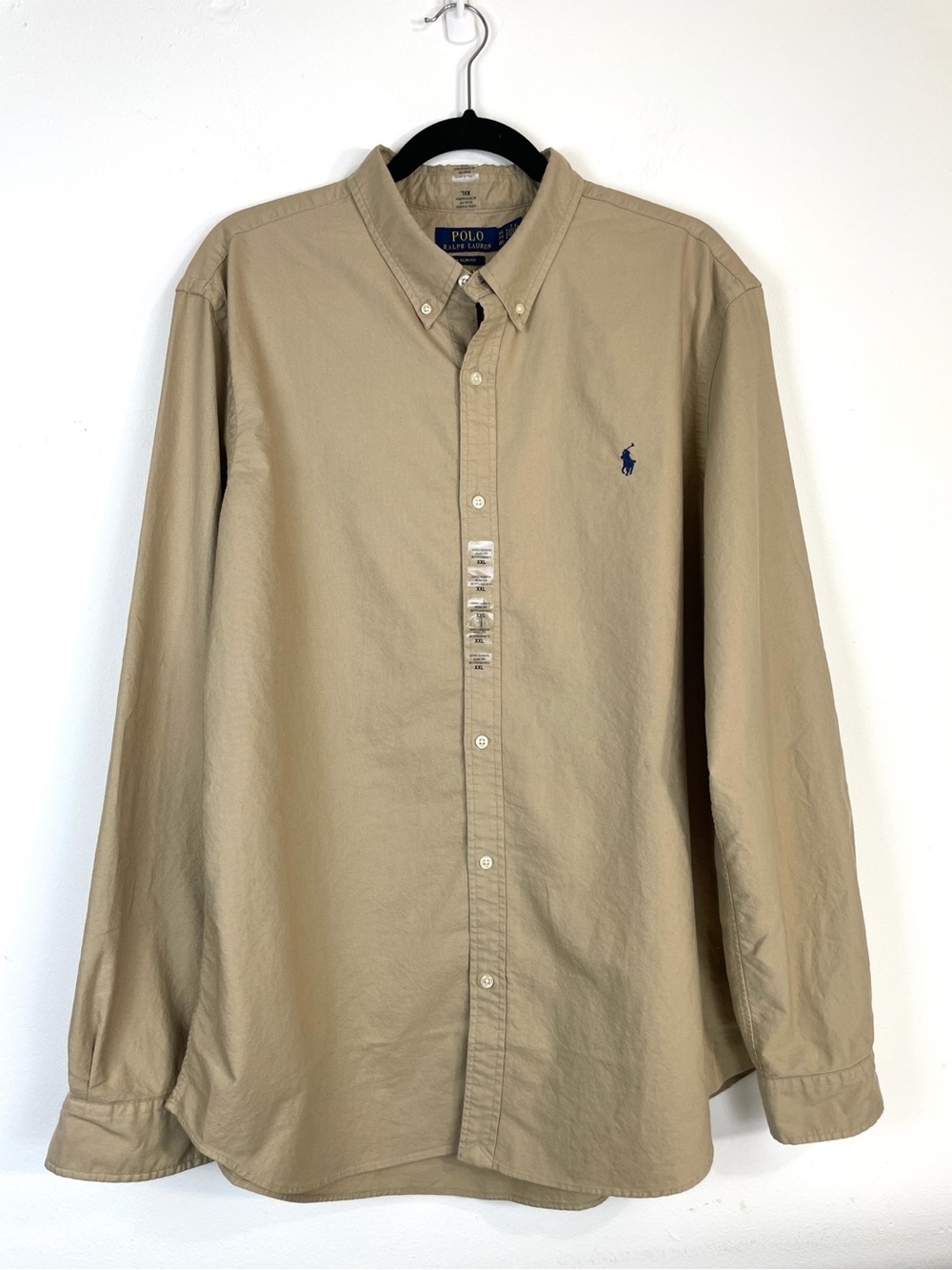 Polo Ralph Lauren Slim Fit Khaki Button Down Shirt with Navy Pony Sz 2XL